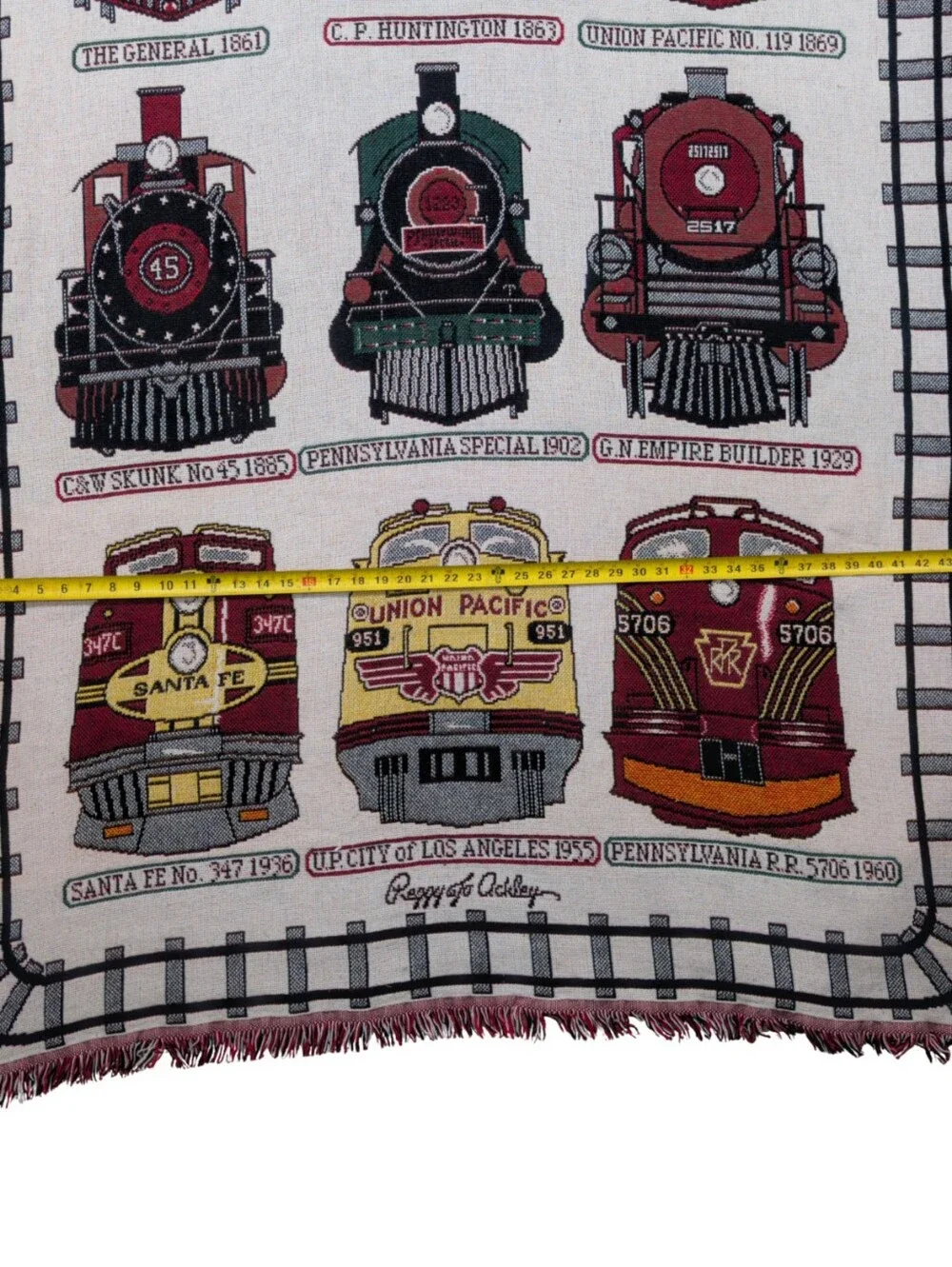 Vintage Goodwin Weavers Trains Tapestry Blanket Peggy Jo Ackley Made in USA